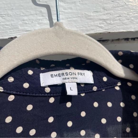 EMERSON FRY navy blue polka dot long puff sleeve button up blouse - Picture 6 of 7